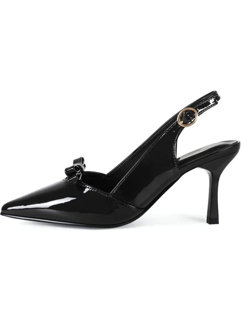 Women's Black Comfortable Slingback Closed Pointed Toe 3 inch Kitten Heels Pumps
